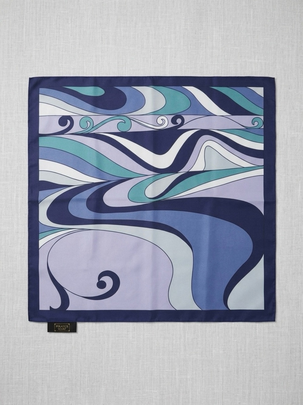 🍒2/25$ Abstract Wave-Print Silk Scarf in Blue and Teal